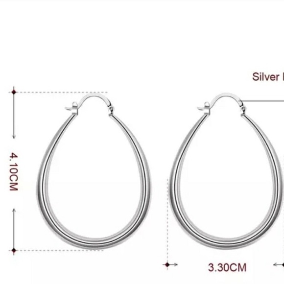 ¥ NEW S925 STERLING SILVER OVAL HOOP EARRINGS - Picture 4 of 4